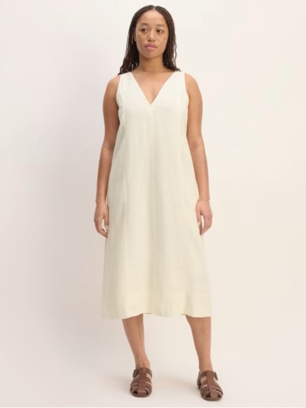 Everlane Sleeveless V-Neck Midi Dress in Bone